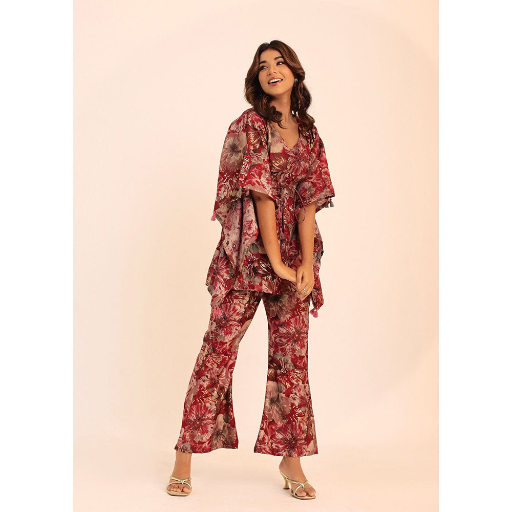 Kaori By Shreya Multicolour Floral Printed Western Style Co-ords Kaftan Top and Pant (Set of 2)