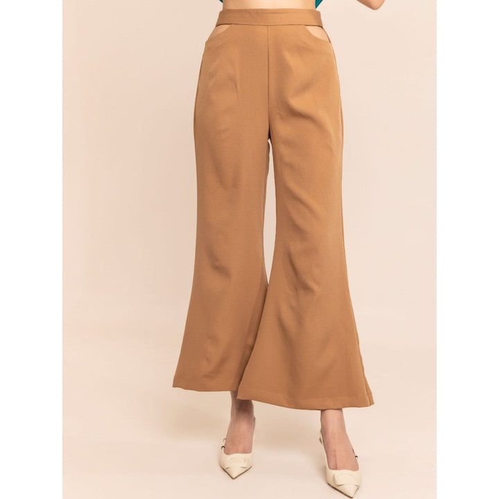 Kaori By Shreya Beige High Waist Cut Out Trouser