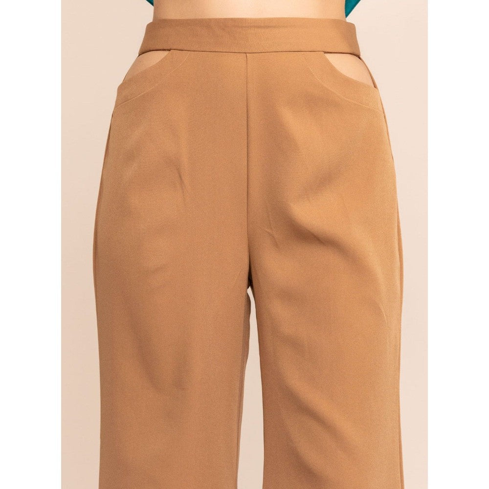 Kaori By Shreya Beige High Waist Cut Out Trouser