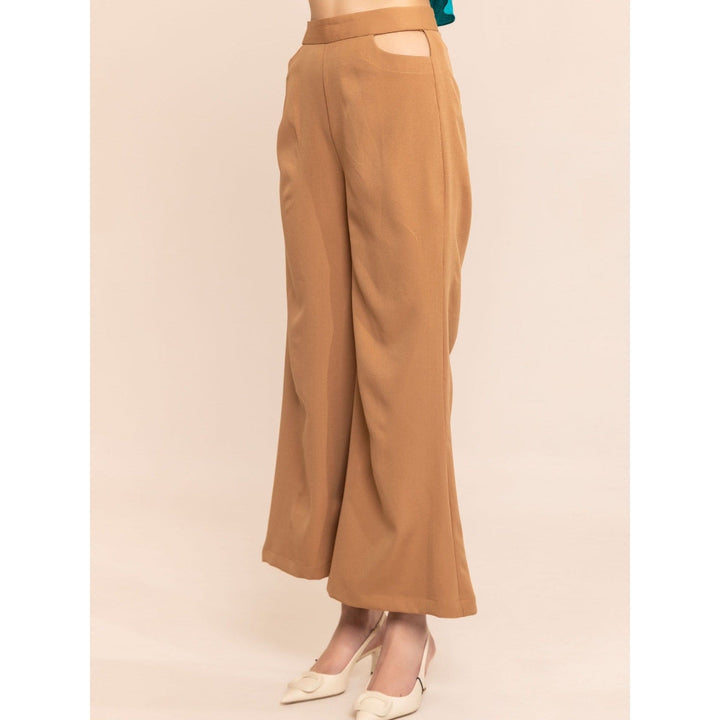 Kaori By Shreya Beige High Waist Cut Out Trouser