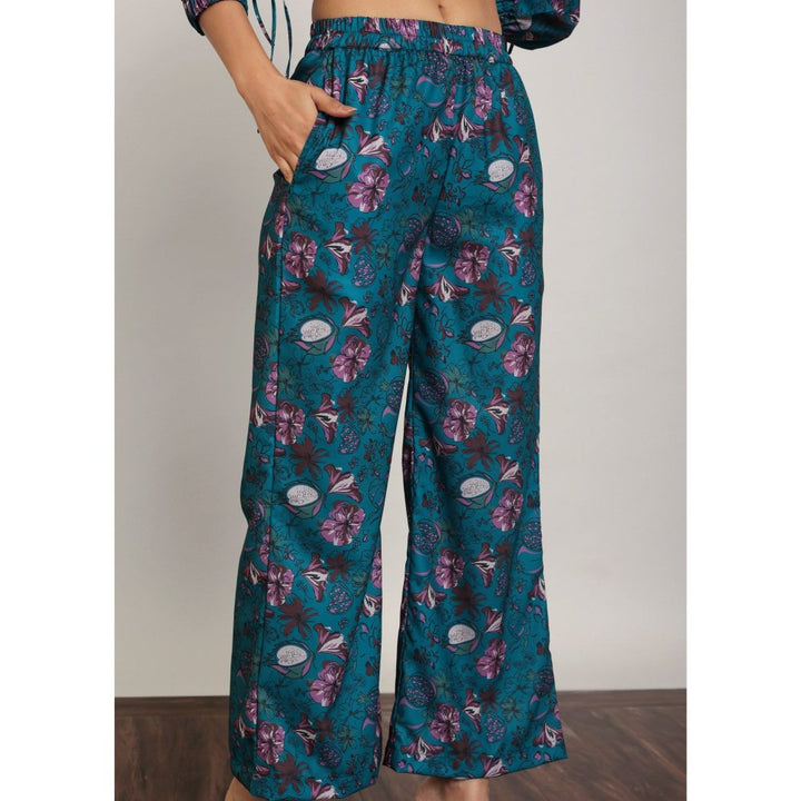 Kaori By Shreya Blue Green And Multi Floral Relaxed Pant