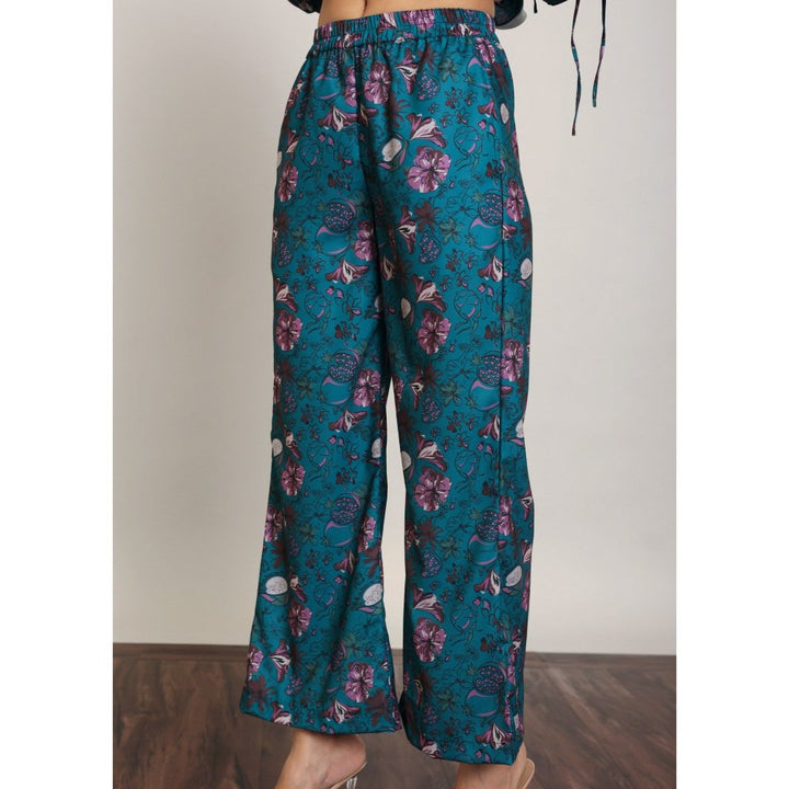 Kaori By Shreya Blue Green And Multi Floral Relaxed Pant