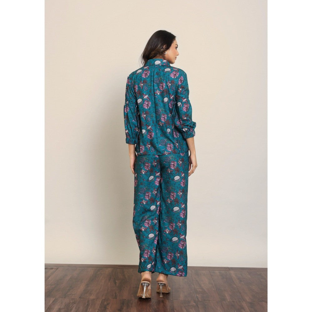 Kaori By Shreya Blue Green And Multi Floral Relaxed Pant