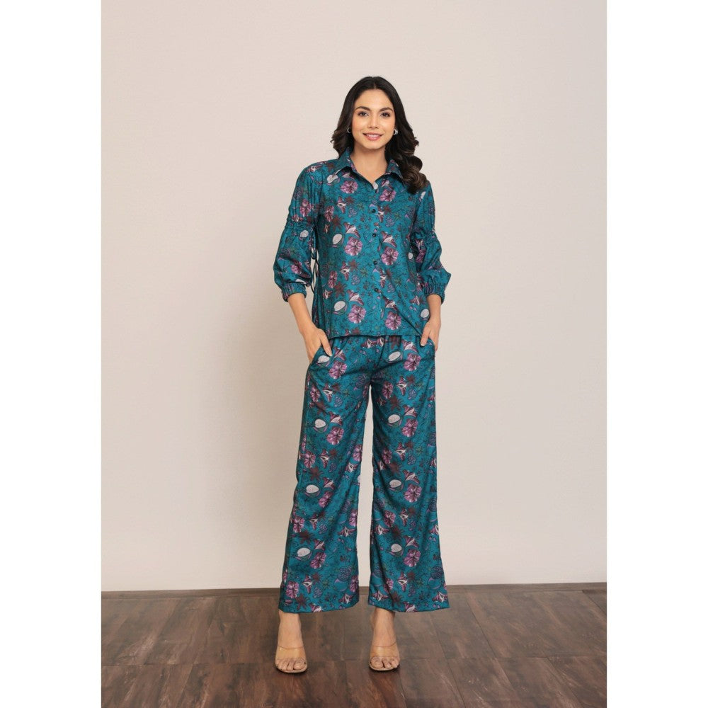 Kaori By Shreya Blue Green And Multi Floral Relaxed Pant