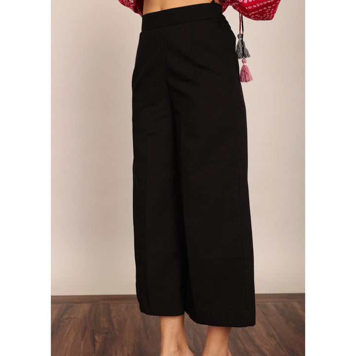 Kaori By Shreya Black Solid Pant With Back Elastic Belt