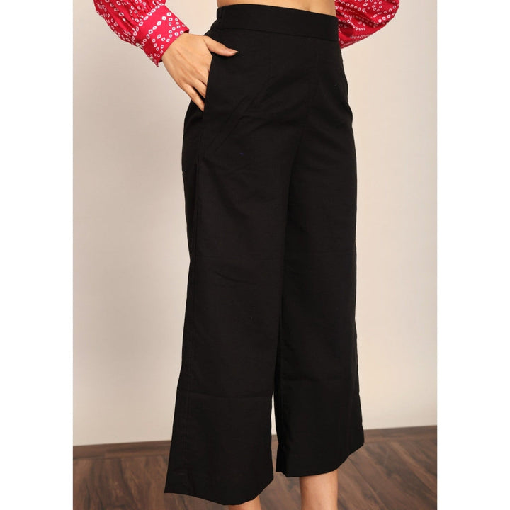 Kaori By Shreya Black Solid Pant With Back Elastic Belt