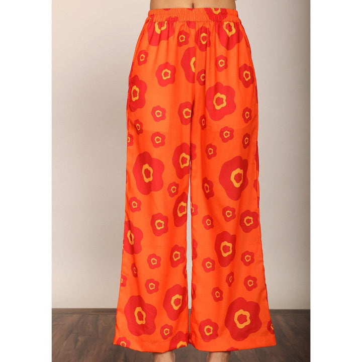 Kaori By Shreya Orange Floral Relaxed Elastic Belt Palazzo