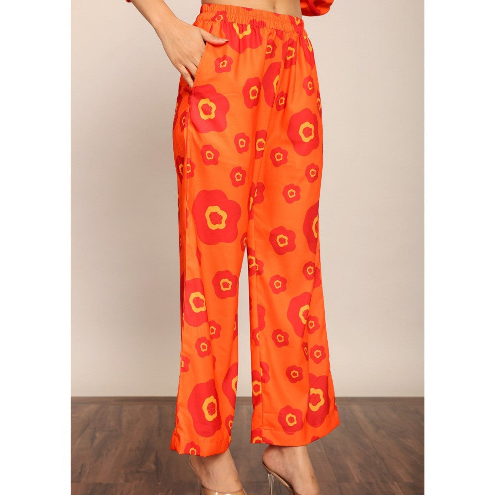 Kaori By Shreya Orange Floral Relaxed Elastic Belt Palazzo