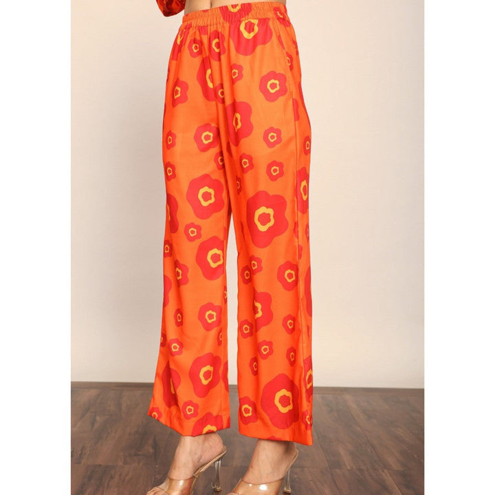 Kaori By Shreya Orange Floral Relaxed Elastic Belt Palazzo