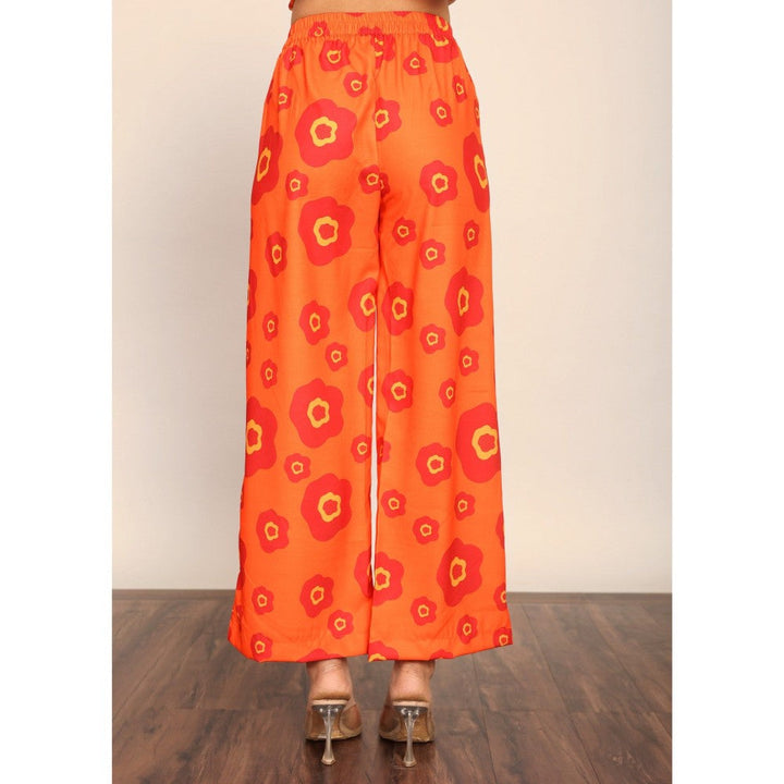 Kaori By Shreya Orange Floral Relaxed Elastic Belt Palazzo