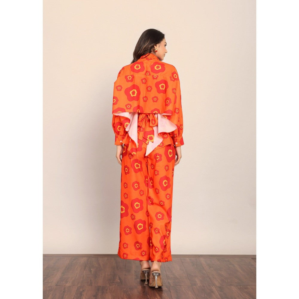 Kaori By Shreya Orange Floral Relaxed Elastic Belt Palazzo