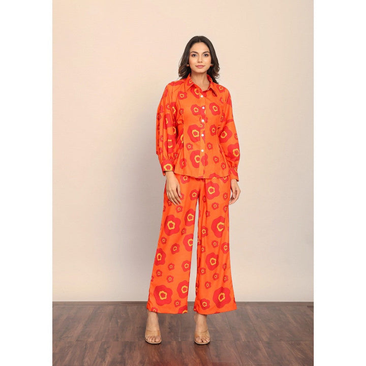 Kaori By Shreya Orange Floral Relaxed Elastic Belt Palazzo