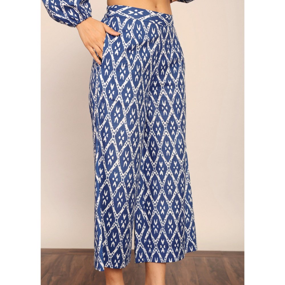 Kaori By Shreya Blue & White Relaxed Palazzo