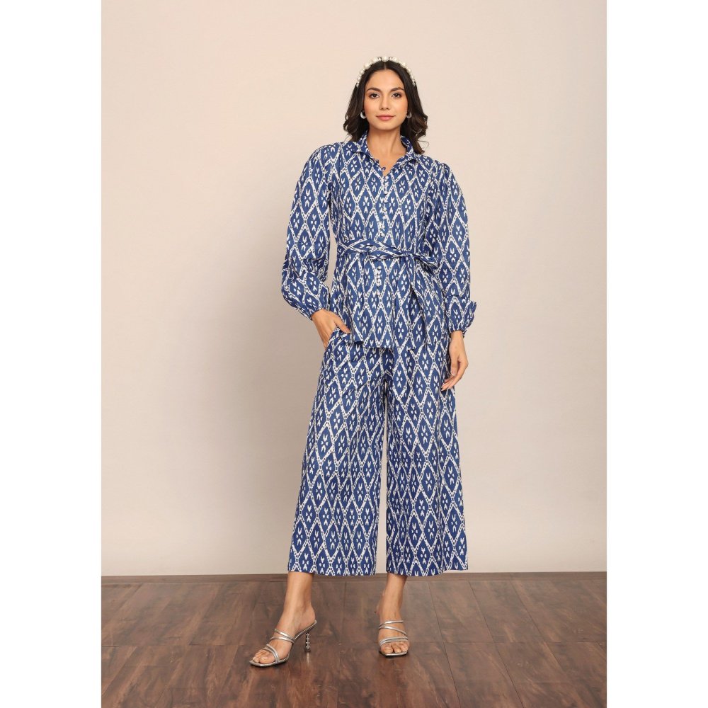 Kaori By Shreya Blue & White Relaxed Palazzo