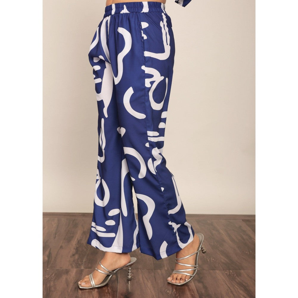 Kaori By Shreya Blue & White Relaxed Palazzo With 2 Pockets