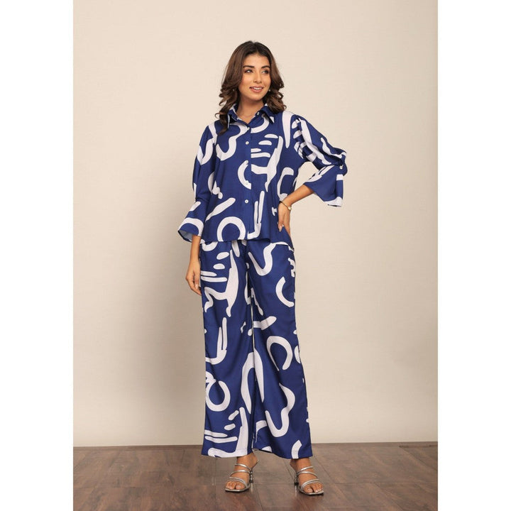 Kaori By Shreya Blue & White Relaxed Palazzo With 2 Pockets