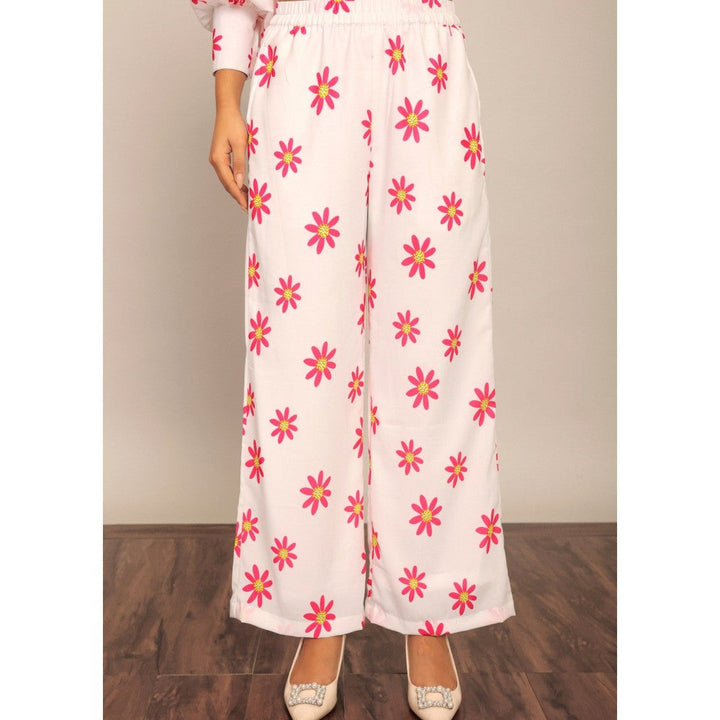 Kaori By Shreya White And Pink Floral Print Relaxed Palazzo