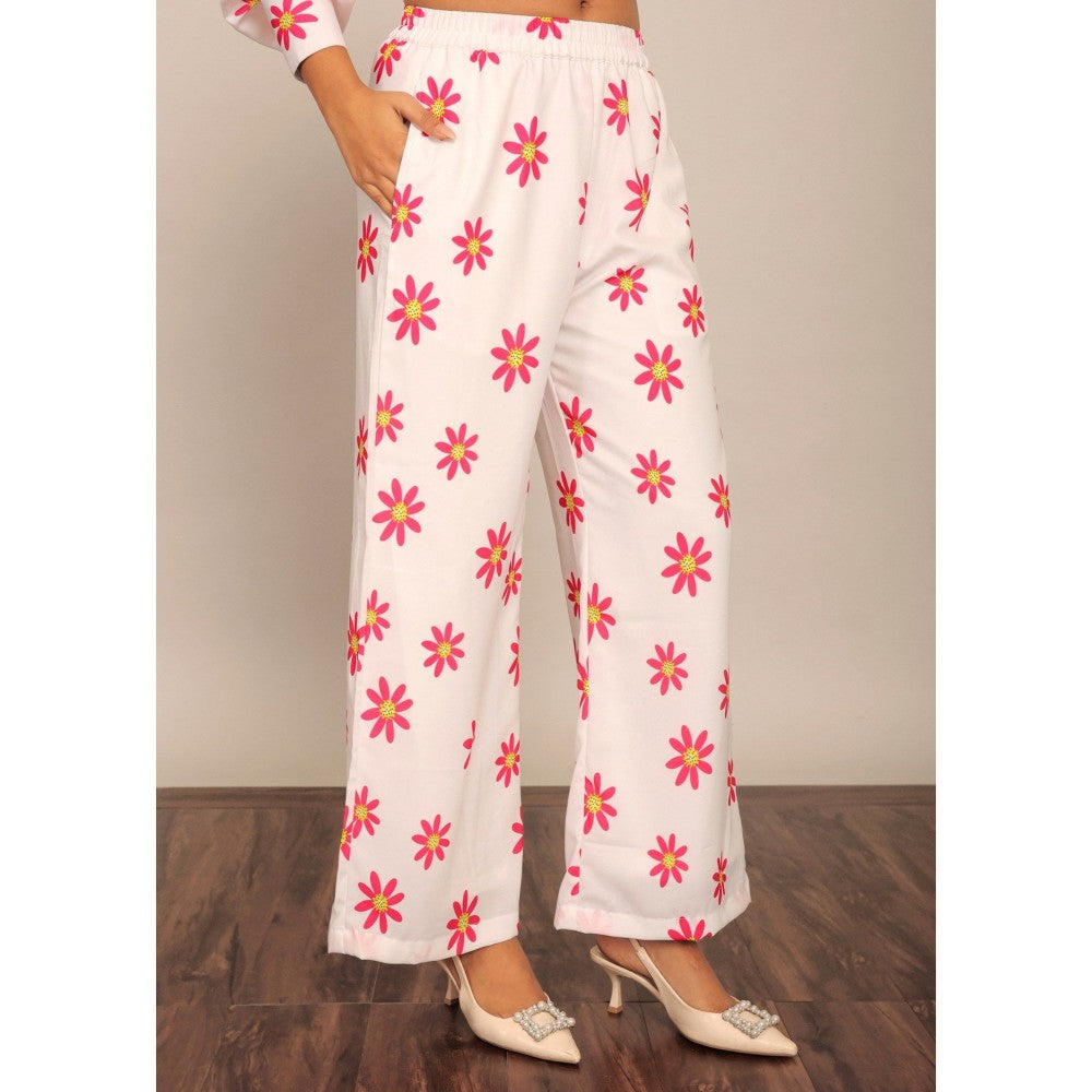 Kaori By Shreya White And Pink Floral Print Relaxed Palazzo