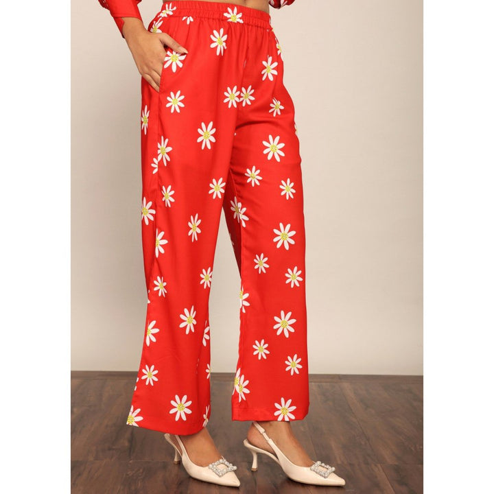 Kaori By Shreya Red And White Floral Print Relaxed Palazzo