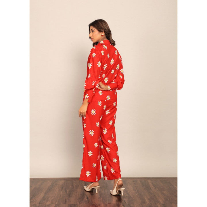 Kaori By Shreya Red And White Floral Print Relaxed Palazzo