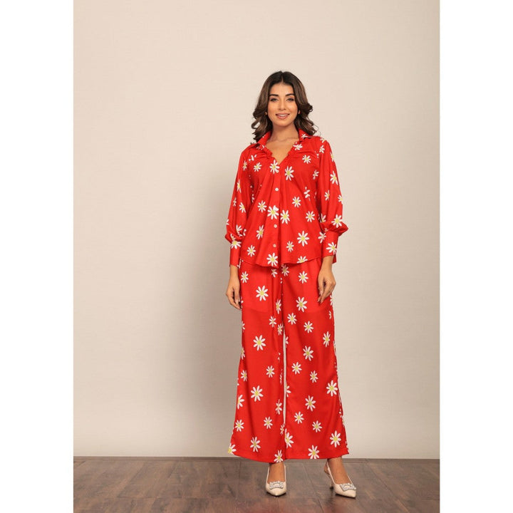 Kaori By Shreya Red And White Floral Print Relaxed Palazzo