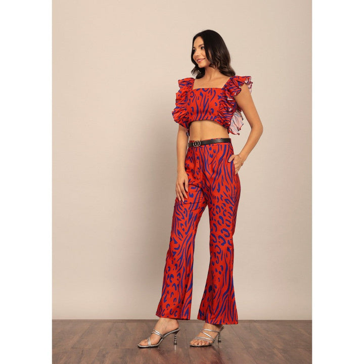 Kaori By Shreya Red And Black Relaxed 2 Pockets Pant