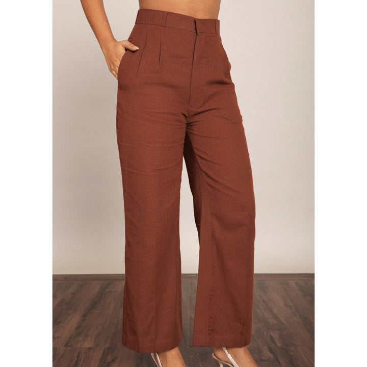 Kaori By Shreya Brown Solid Relaxed Trouser With 2 Pockets