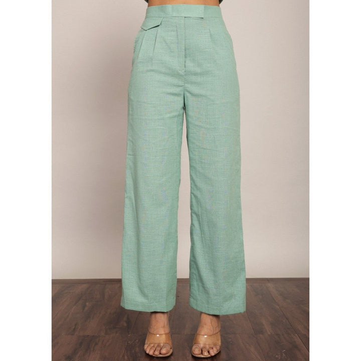 Kaori By Shreya Mint Green Solid Relaxed Flared Trouser