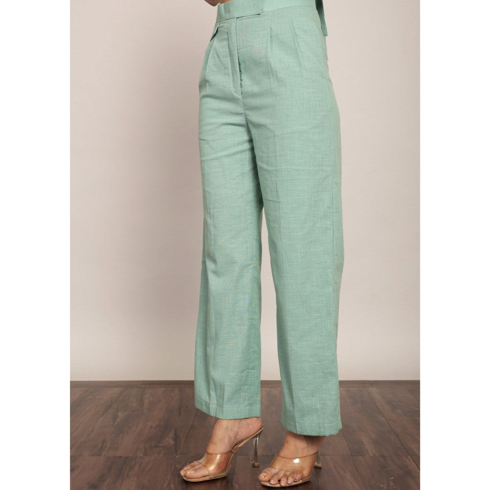 Kaori By Shreya Mint Green Solid Relaxed Flared Trouser