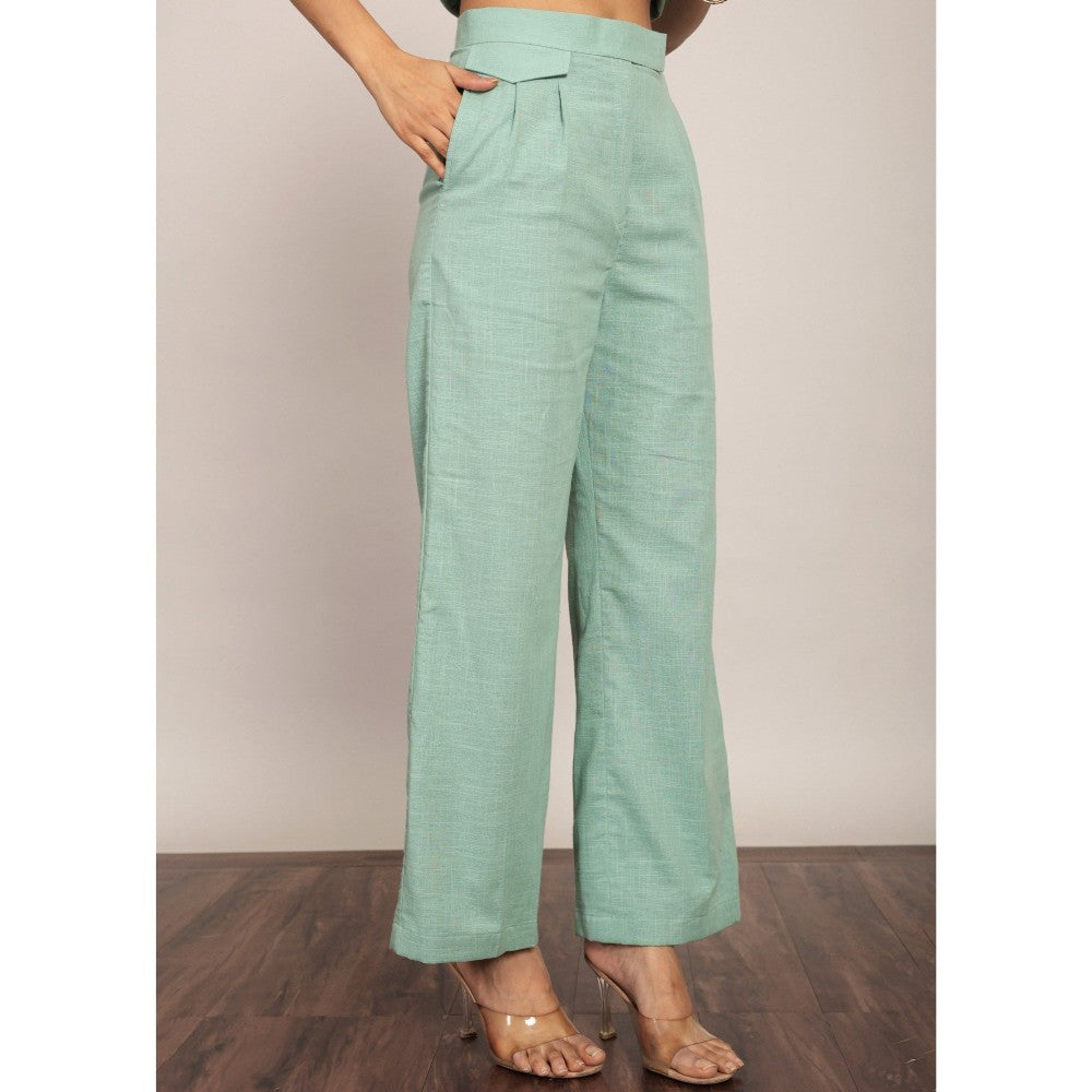 Kaori By Shreya Mint Green Solid Relaxed Flared Trouser