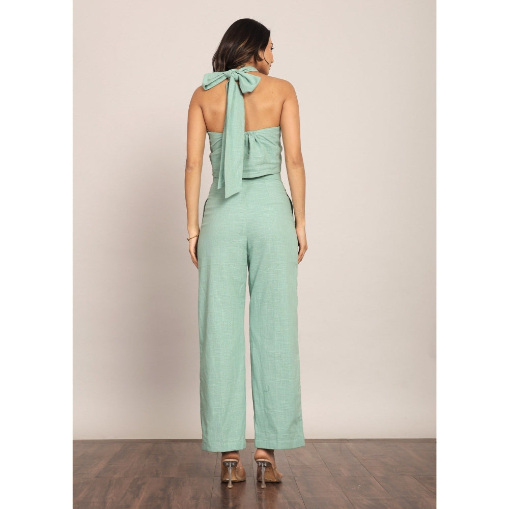 Kaori By Shreya Mint Green Solid Relaxed Flared Trouser