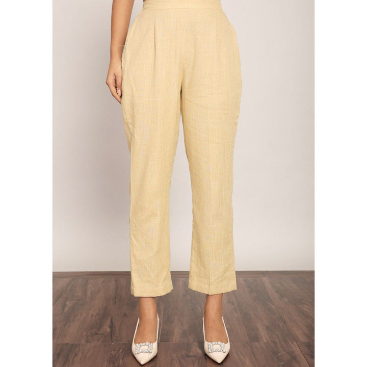 Kaori By Shreya Beige Solid Relaxed Pant With 2 Pockets