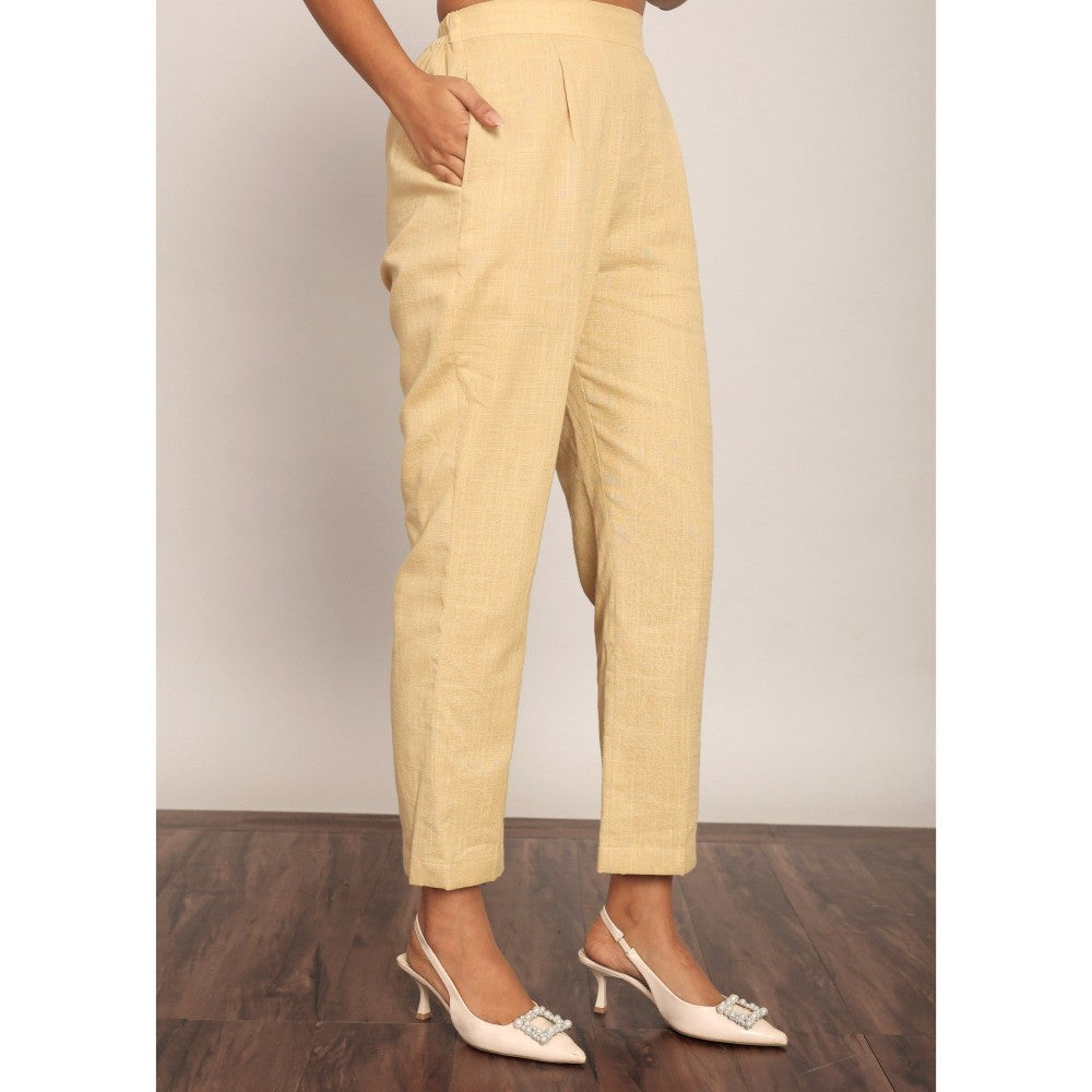 Kaori By Shreya Beige Solid Relaxed Pant With 2 Pockets