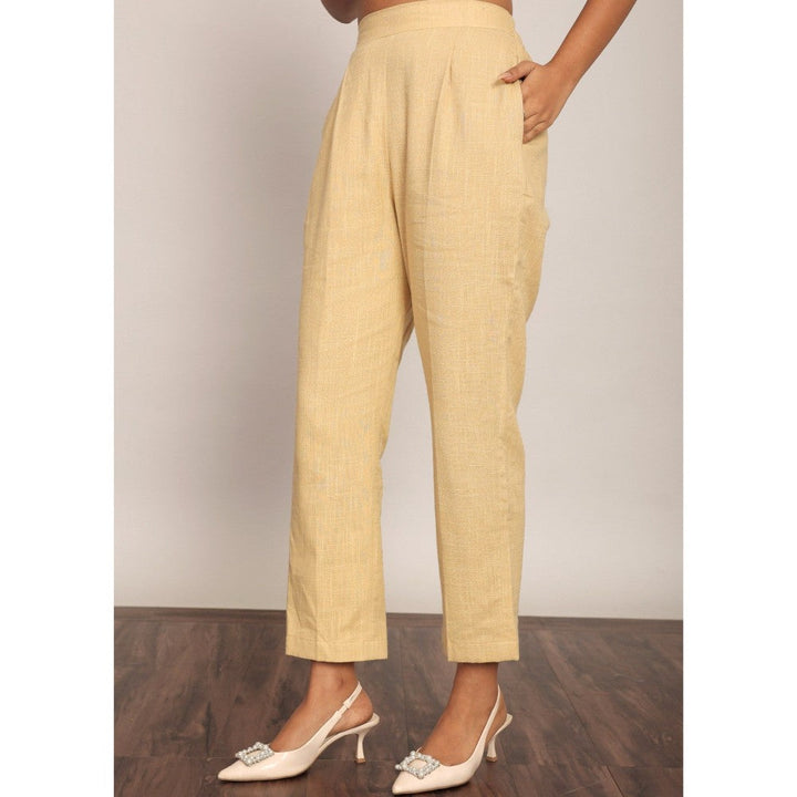 Kaori By Shreya Beige Solid Relaxed Pant With 2 Pockets