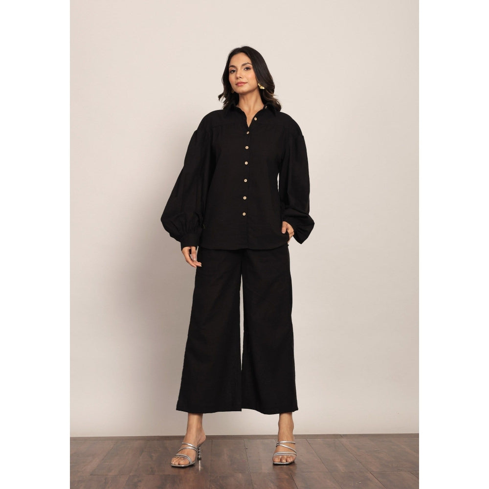 Kaori By Shreya Black Solid Relaxed Palazzo With 2 Pockets