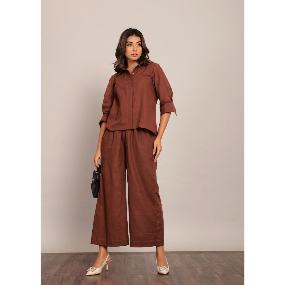 Kaori By Shreya Brown Solid Relaxed Palazzo With 2 Pockets