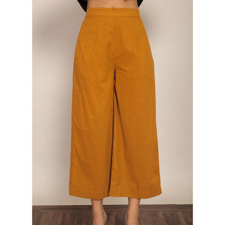 Kaori By Shreya Mustard Solid Relaxed Palazzo - Elastic Belt