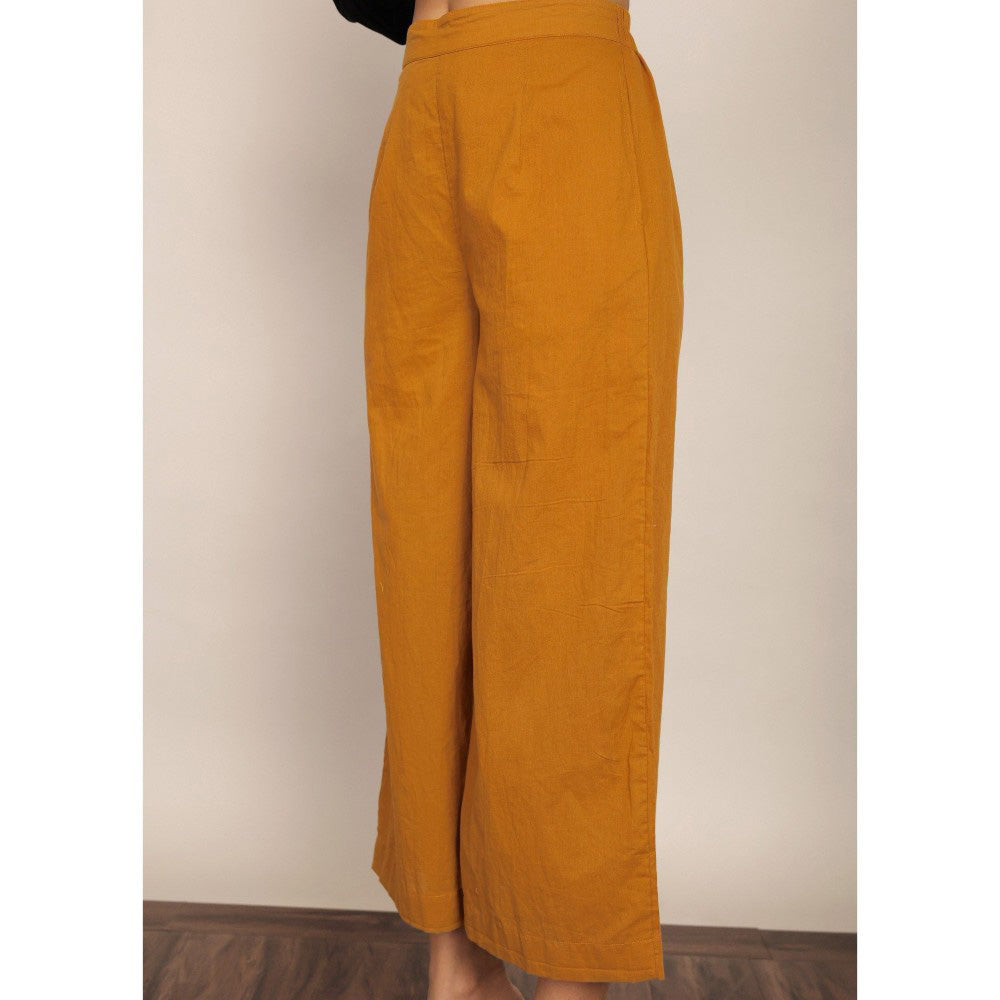 Kaori By Shreya Mustard Solid Relaxed Palazzo - Elastic Belt