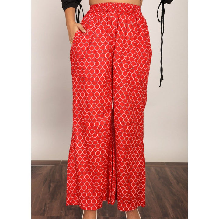 Kaori By Shreya Red Relaxed Palazzo With Full Elastic Belt