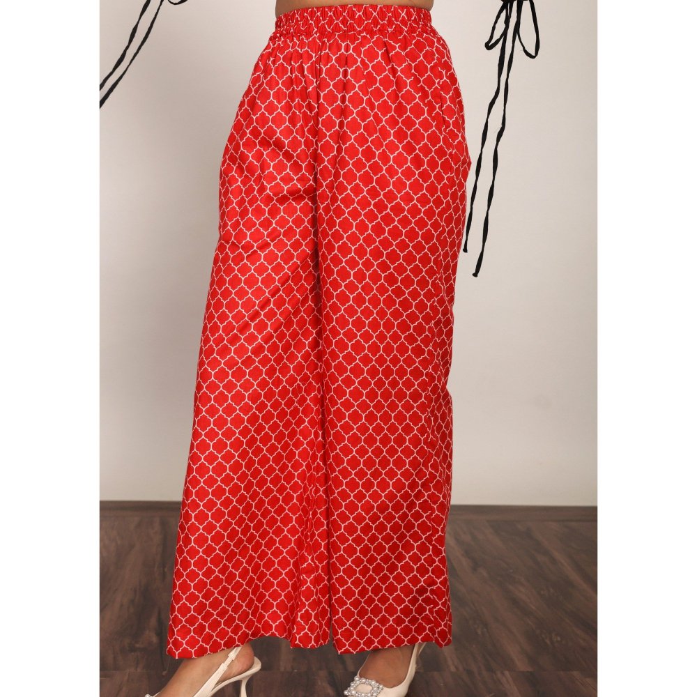 Kaori By Shreya Red Relaxed Palazzo With Full Elastic Belt