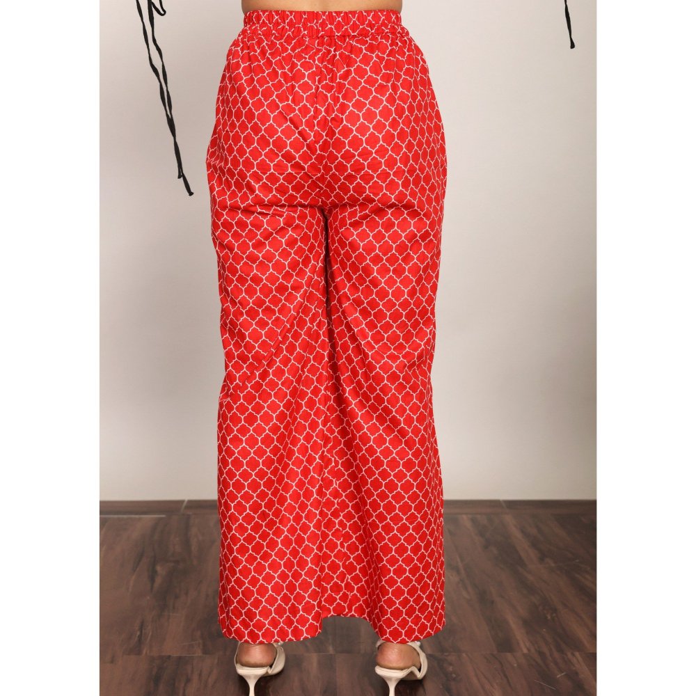 Kaori By Shreya Red Relaxed Palazzo With Full Elastic Belt