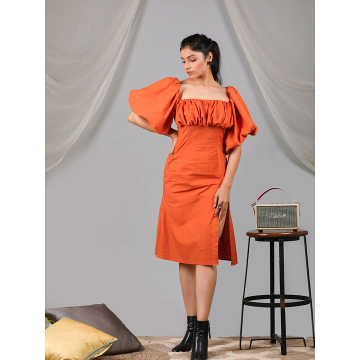 Kaori By Shreya Burnt Orange Puff Front Shift Dress