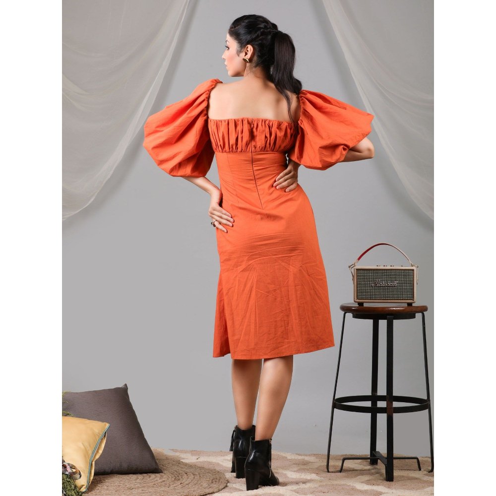 Kaori By Shreya Burnt Orange Puff Front Shift Dress