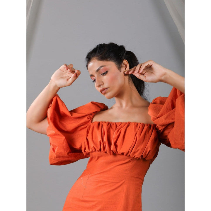 Kaori By Shreya Burnt Orange Puff Front Shift Dress