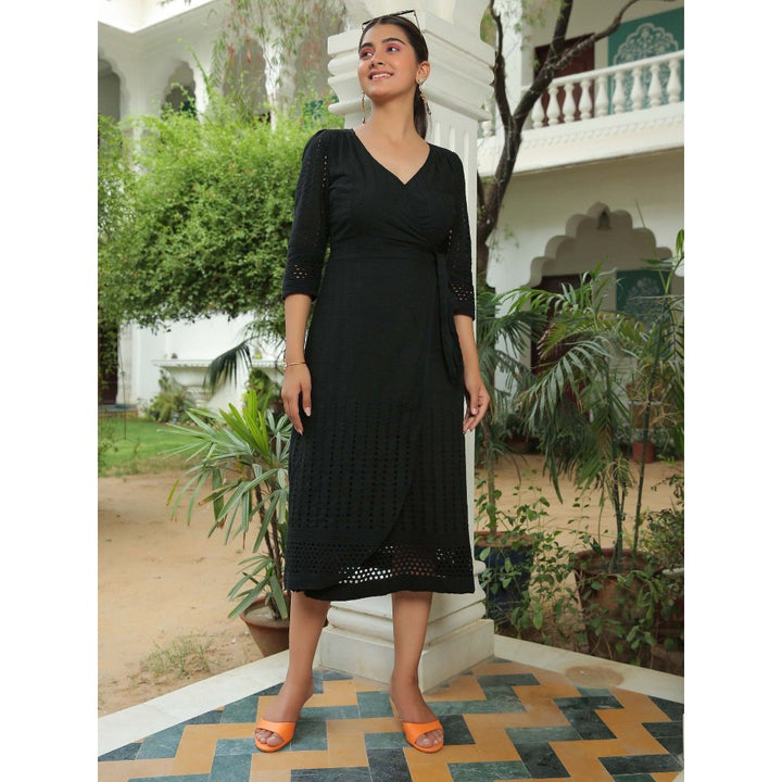 Kaori By Shreya Black Beauty Schiffli Wrap Dress