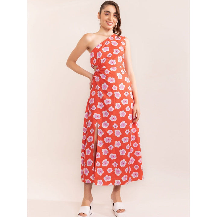 Kaori By Shreya Teaberry Red One Shoulder Dress Side Cut