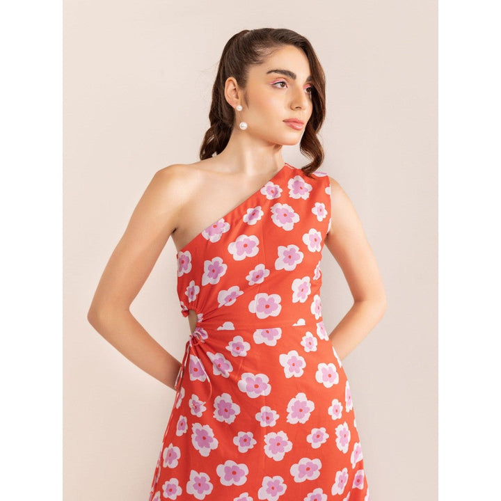 Kaori By Shreya Teaberry Red One Shoulder Dress Side Cut