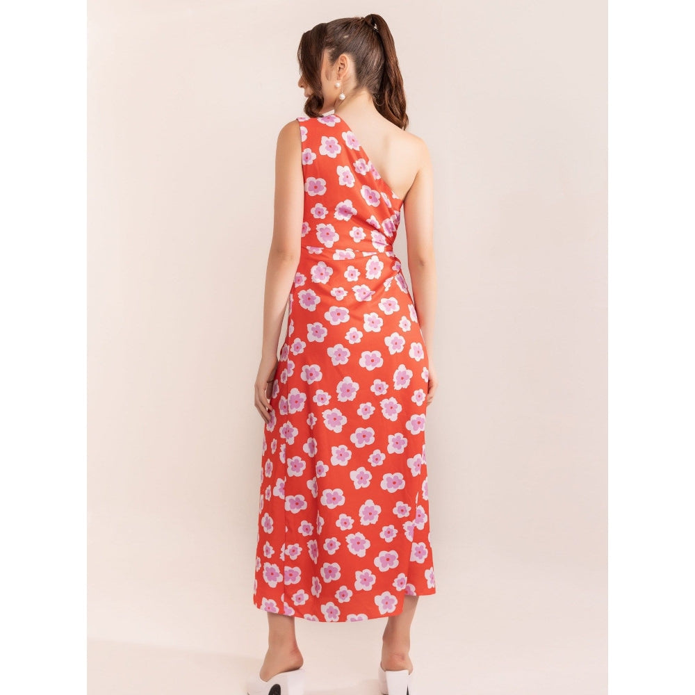 Kaori By Shreya Teaberry Red One Shoulder Dress Side Cut