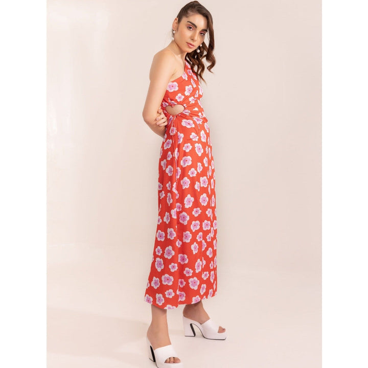 Kaori By Shreya Teaberry Red One Shoulder Dress Side Cut