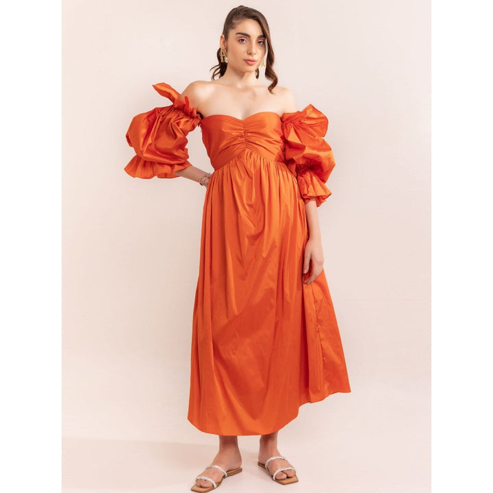 Kaori By Shreya Autumn Sunset Off Shoulder Midi Dress